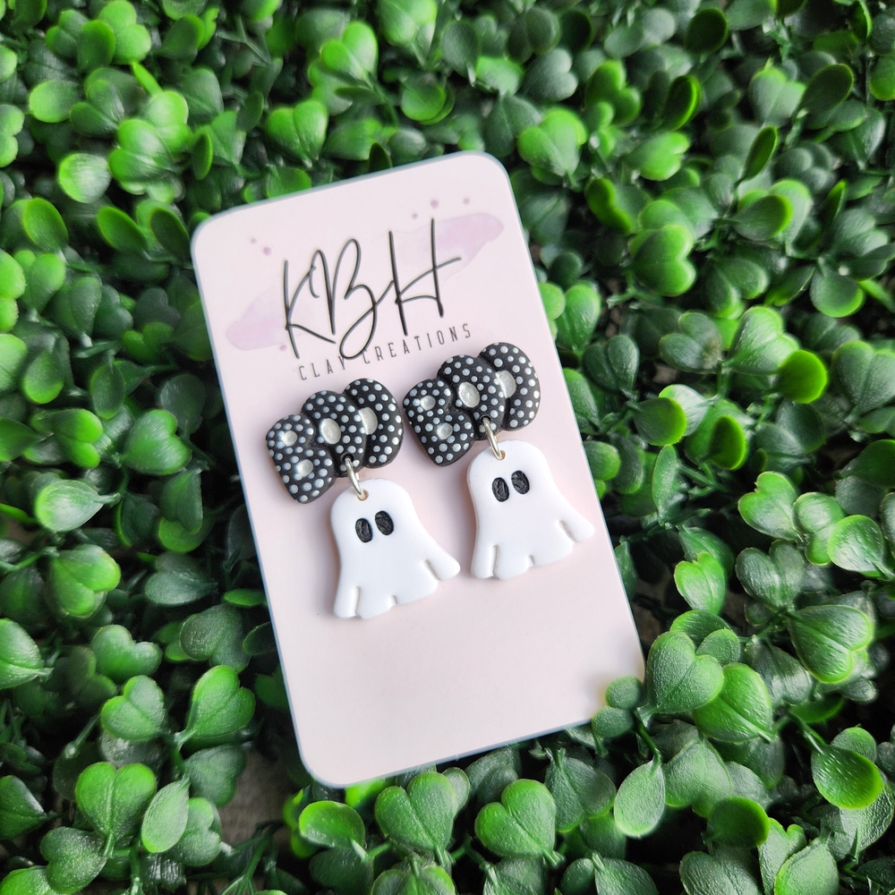 Polka Dot Clay Ghost Earrings